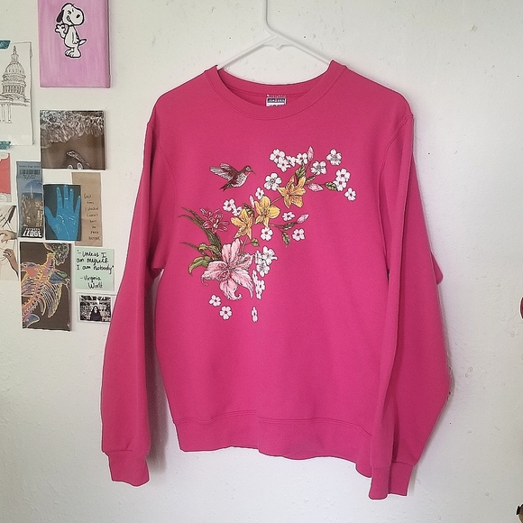 Vtg Pink Hummingbird Crewneck - Picture 1 of 9